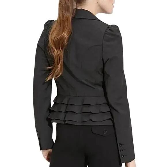 Rebecca Taylor Tiered Ruffle Peplum Blazer Wool Blend Charcoal Jacket Womens 4 - Picture 16 of 16